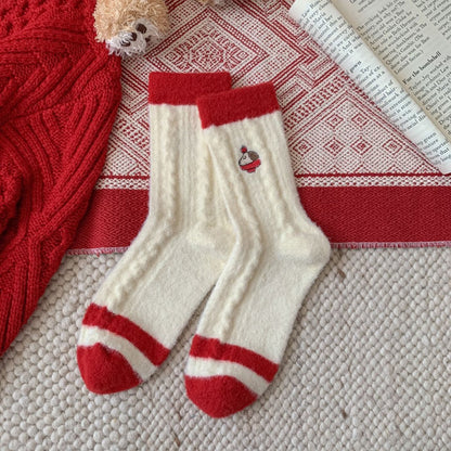 Wool Thick Warm Red Cute Christmas Socks