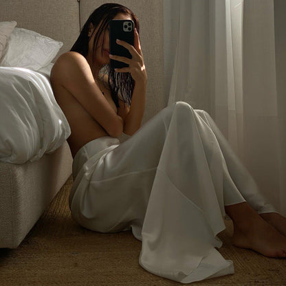 Satin Draping Mop Maxi Dress Side Slit High Waist Skirt