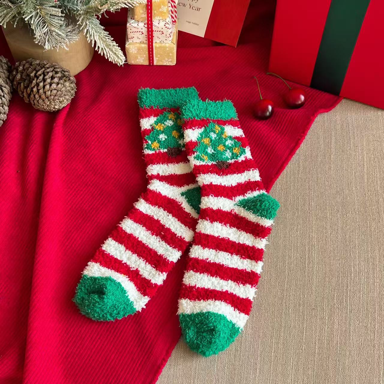 Cute Cartoon Fuzzy Coral Fleece Cozy Sleep Christmas Socks