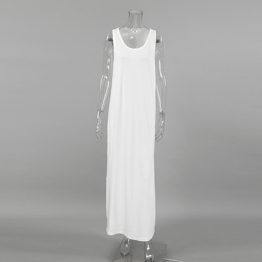 Fall Long Knitted White Sleeveless Nightdress Loose Knitted Soft Ladies Homewear Can Be Worn outside