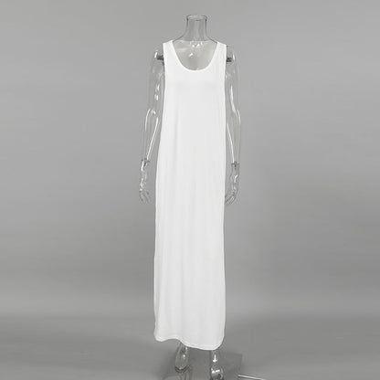 Fall Long Knitted White Sleeveless Nightdress Loose Knitted Soft Ladies Homewear Can Be Worn outside