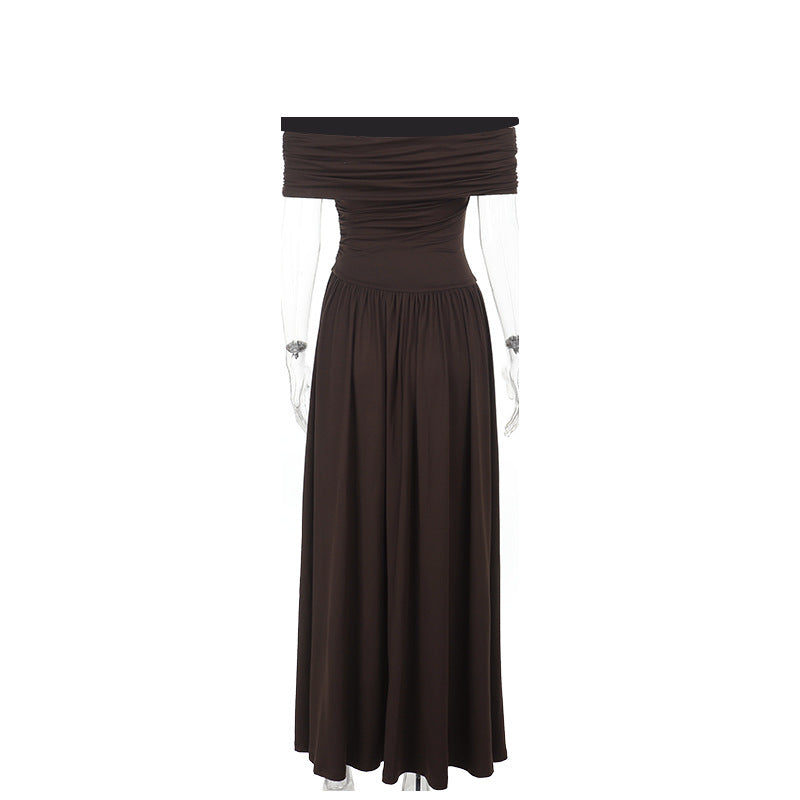 Dahlia Off-Shoulder Dress - Brown