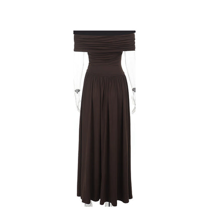 Dahlia Off-Shoulder Dress - Brown