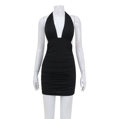V neck Halter Backless Dress Elegant Pure Hip