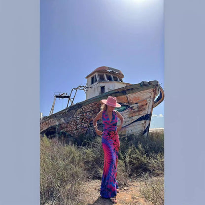 Printed Sleeveless V neck A line Dress