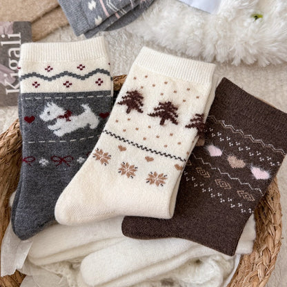 Intarsia Retro Thick Warm Mid Calf Christmas Socks