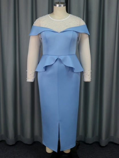 Ruffled Dress Party Cocktail Beaded See through Sleeve Dress