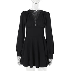 Fall Type Hip Dress Elegant Slim V neck Pleated