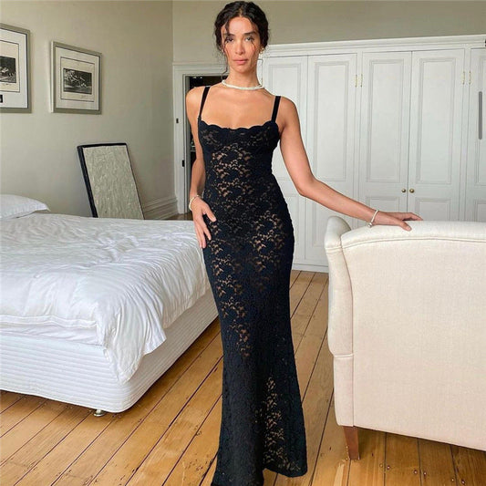 off Neck See through Lace Slim Dress for
