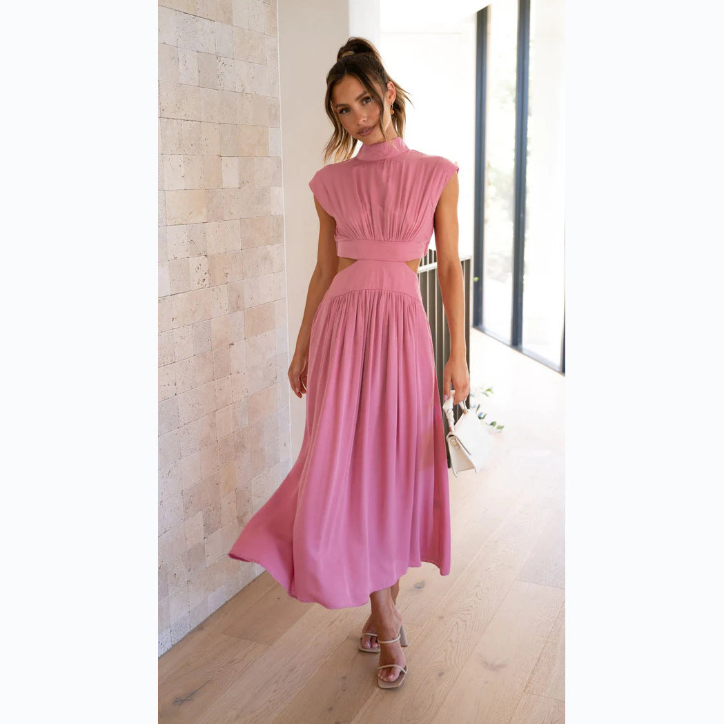 Sweet Street StCollar Solid Color Cropped Outfit Maxi Dress