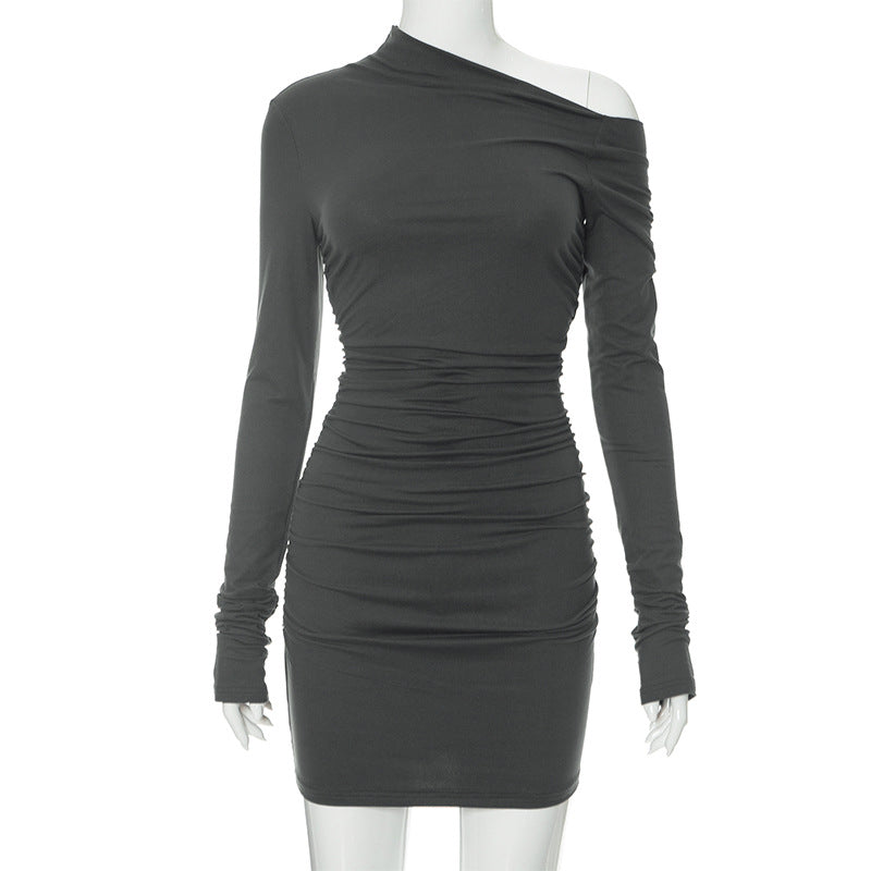 Shoulder Long Sleeve Slim Fit Dress