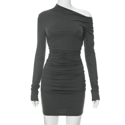 Shoulder Long Sleeve Slim Fit Dress