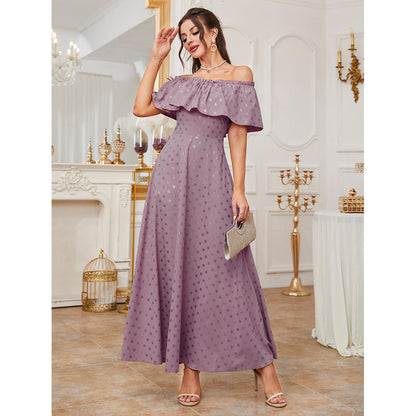 Dress off Neck High Waist Slim Printed Dress