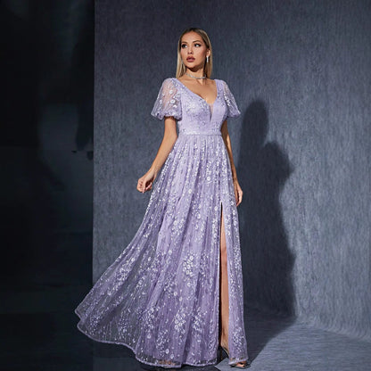 Bubble Sleeve Split Dress Sweet Fairy Photo Shoot Birthday Dress Embroidered Mesh