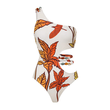 Autumn Dream One Shoulder Swimsuit  - White