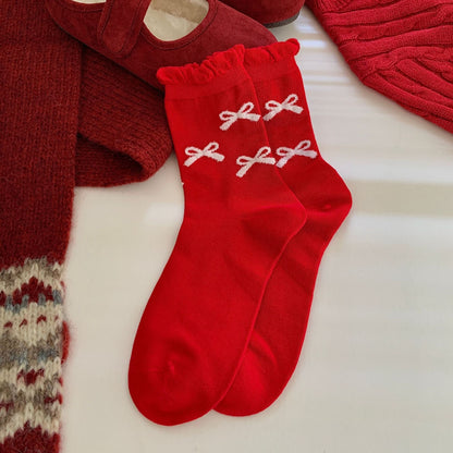 Bow Slouchy Mid-Calf Cute   Christmas Socks