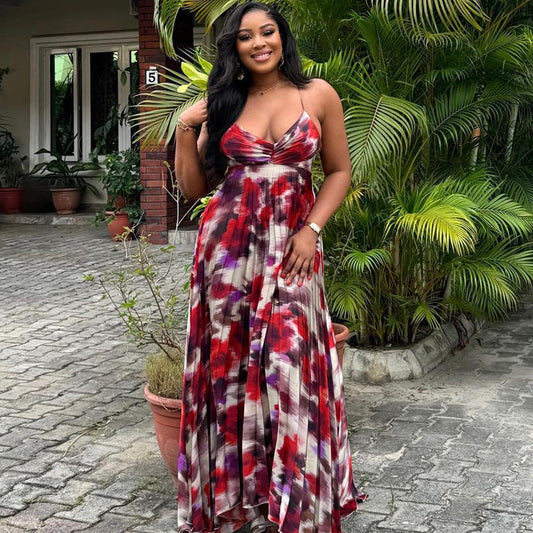 Printed Pleated Suspender Long