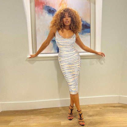 Sling Rhinestone Perspective Slim Dress