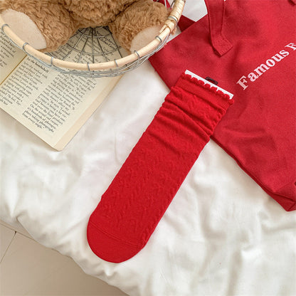 Slouchy Red Combed Cotton Mid Calf Chic Christmas Socks
