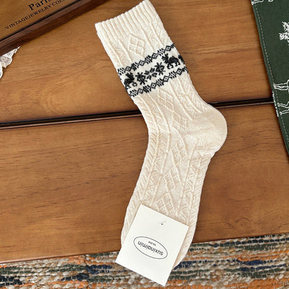 Wool Retro Elk Christmas Warm Slouchy Crew Christmas Socks