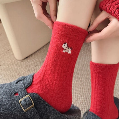 Wool Thick Warm Red Cute Christmas Socks