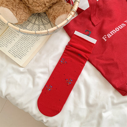Slouchy Red Combed Cotton Mid Calf Chic Christmas Socks