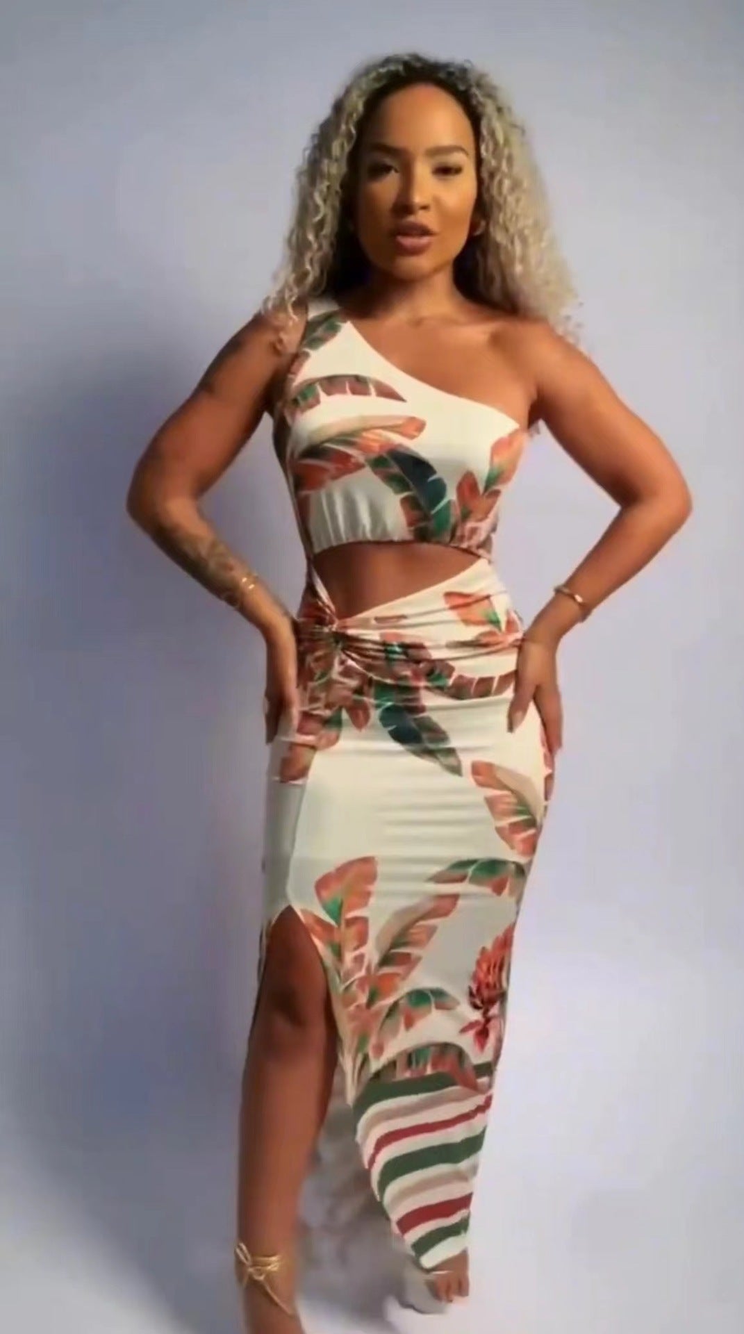 Shoulder Sleeveless Hollow Out Cutout Slit Dress