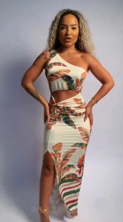 Shoulder Sleeveless Hollow Out Cutout Slit Dress