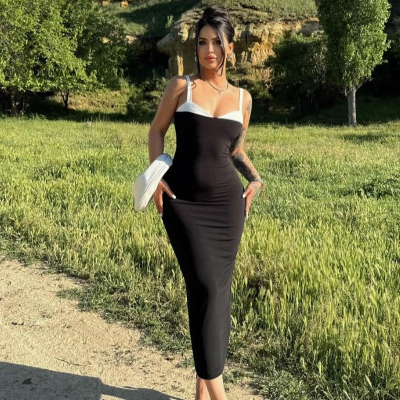 Package Hip Slim Fit Contrast Colors Sling Dress
