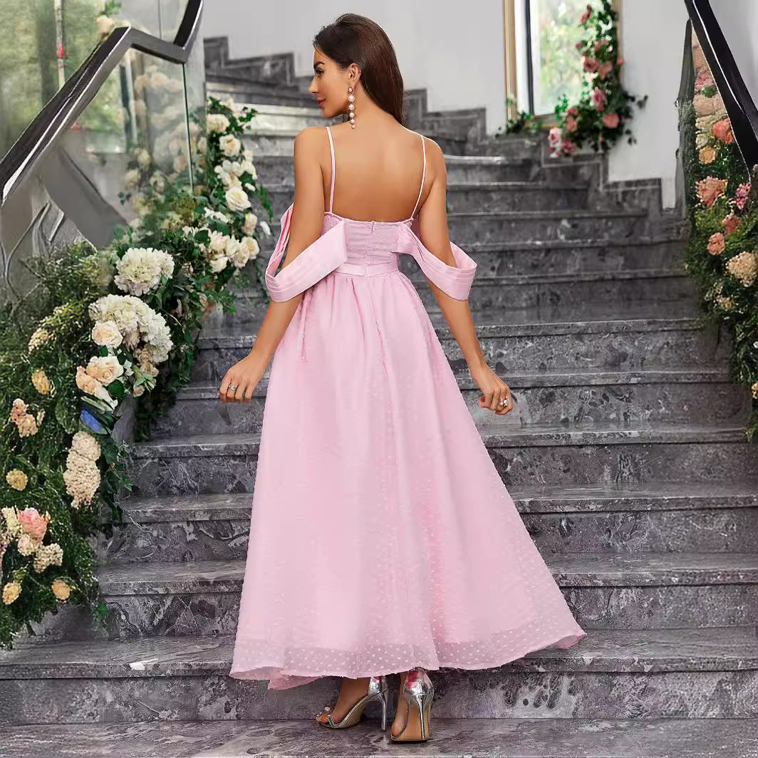 Elegant Bandeau Sling Solid Color Dress Long Slim Fit Backless Evening Dresses