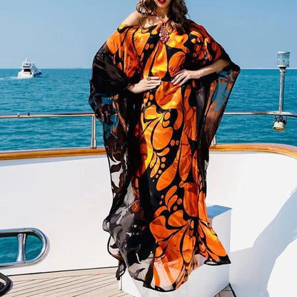 Dress Bohemian Dress Printed Loose off Shoulder Dress