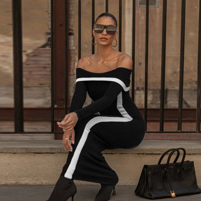 off the Shoulder Contrast Color Slim FitElegant Slim Fit Sheath Dress