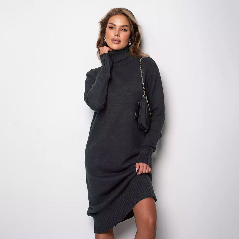 Turtleneck Knitting Dress  Loose Inner Wear Solid Color Slimming Woolen