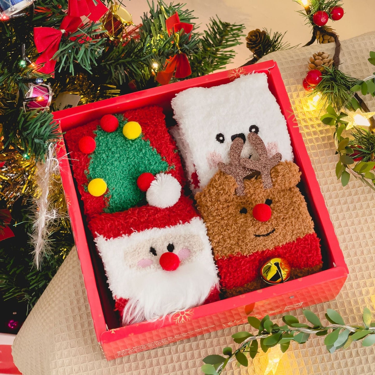 Plush Coral Fleece Deer Cartoon Warm Floor Christmas Socks