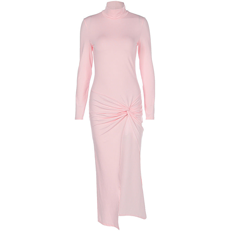 Fall Half Turtleneck Slit Pleated