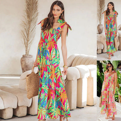 Elegant Printed Backless Cami Dress