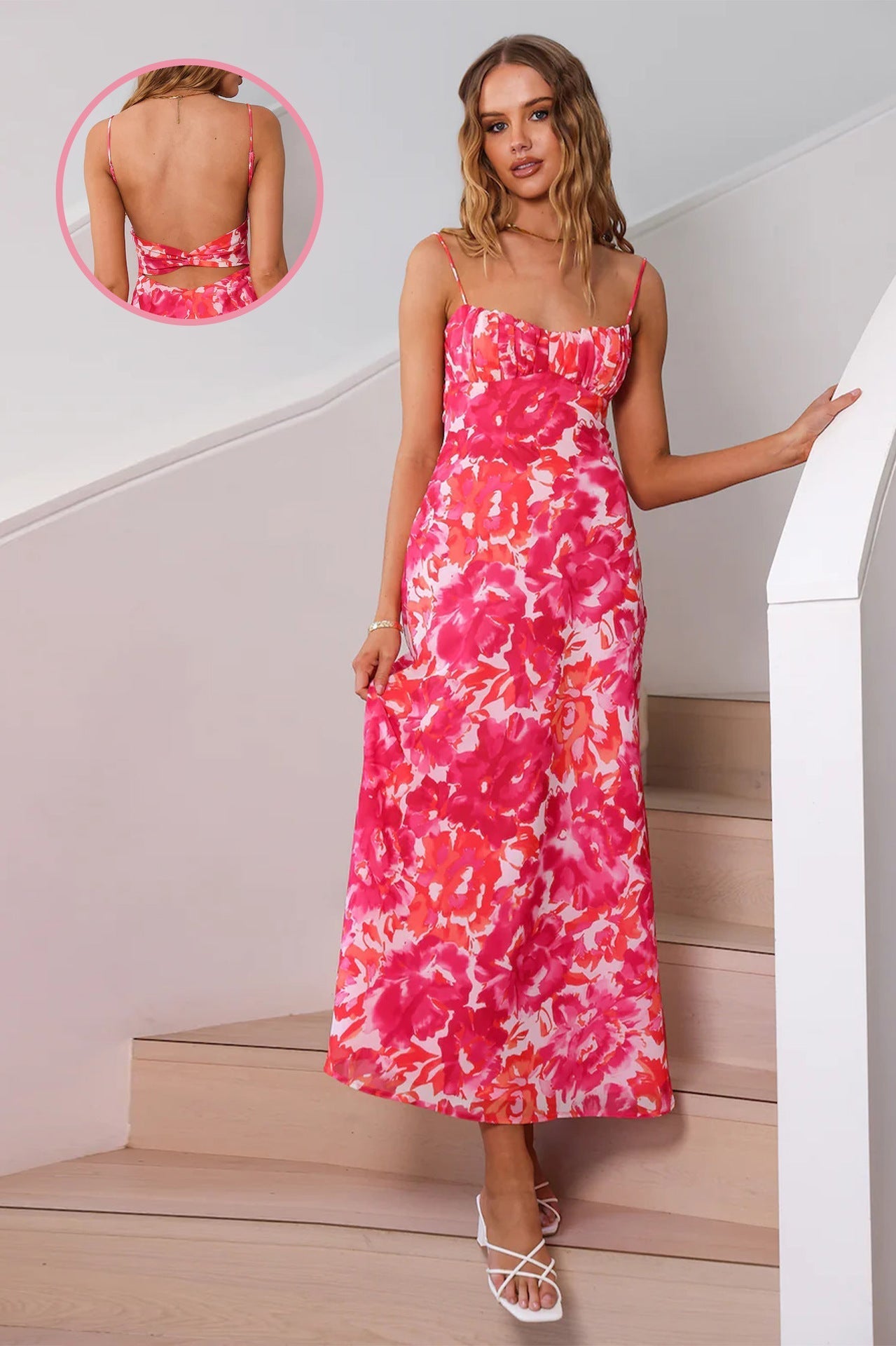 Adult Lady like Woman Thin Strap Beauty Back French Low Cut Sling Dress