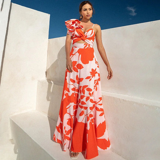 Tangerine Wave Swimsuit Set - Orange