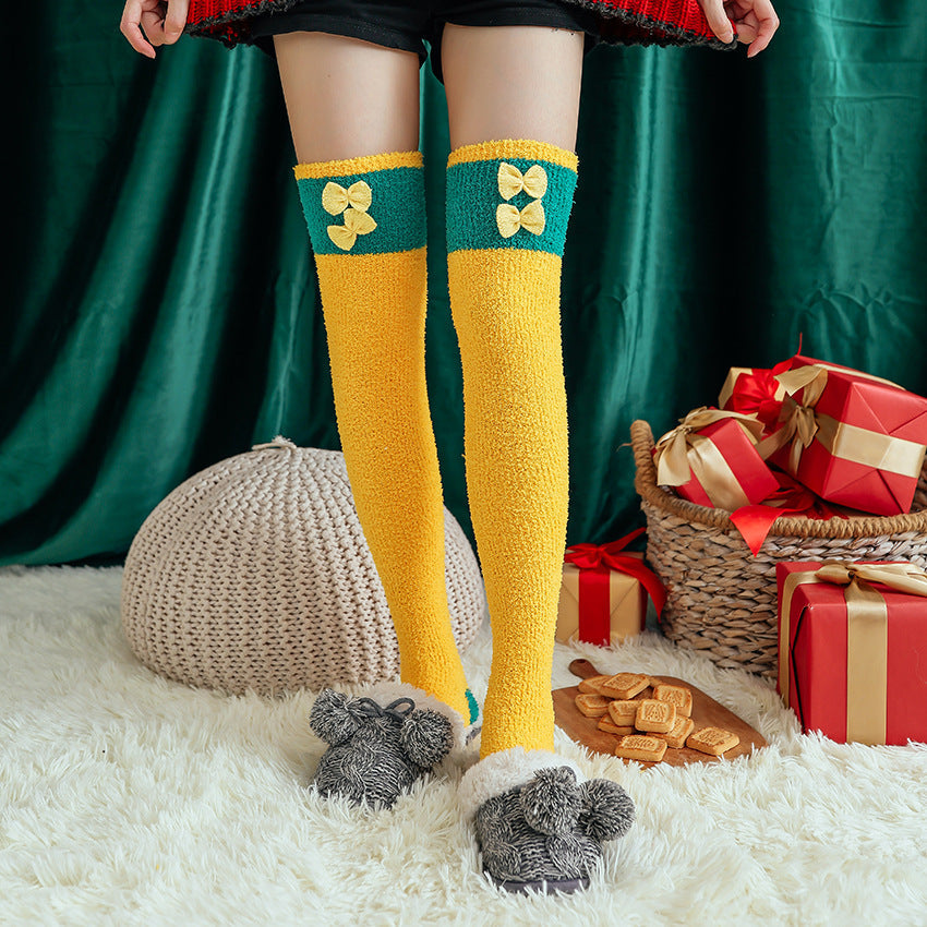 Plush Coral Fleece Cartoon Knee High Christmas Socks