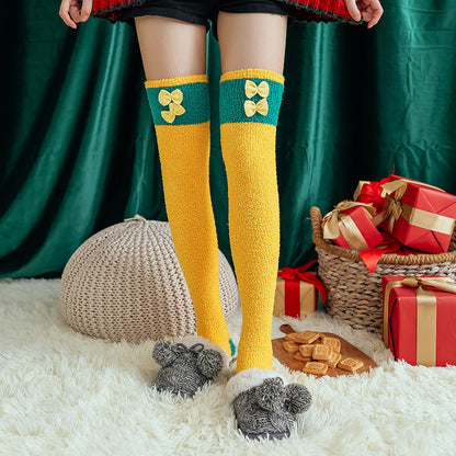 Plush Coral Fleece Cartoon Knee High Christmas Socks