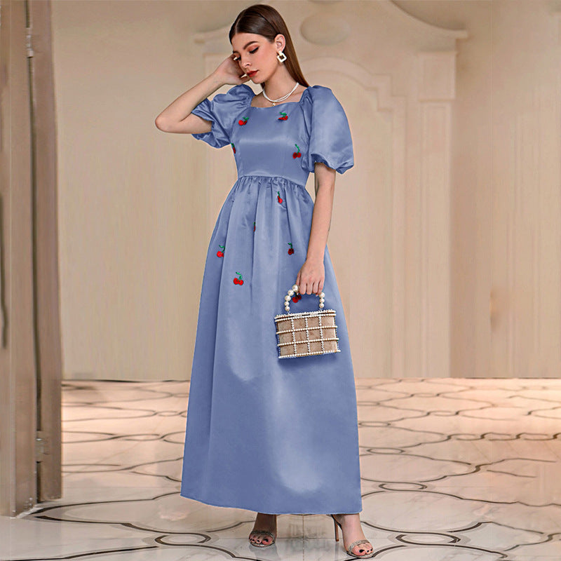Dress Blue A line Dress High Waist Square Collar Elegant Dress