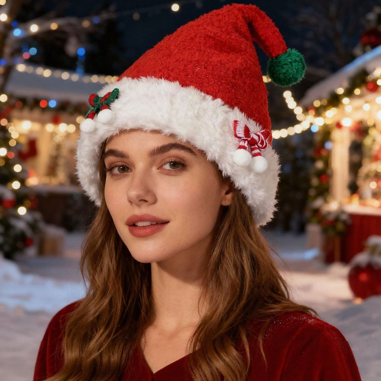 Velvet Bow Knit Christmas Hat
