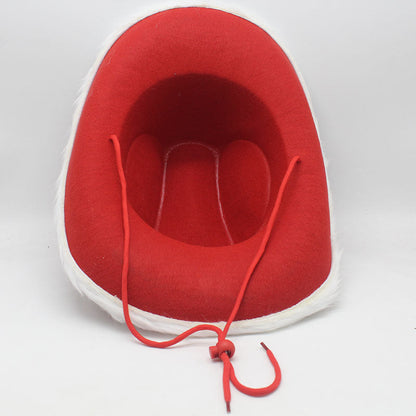 Red Faux Fur Cowboy Christmas Hat
