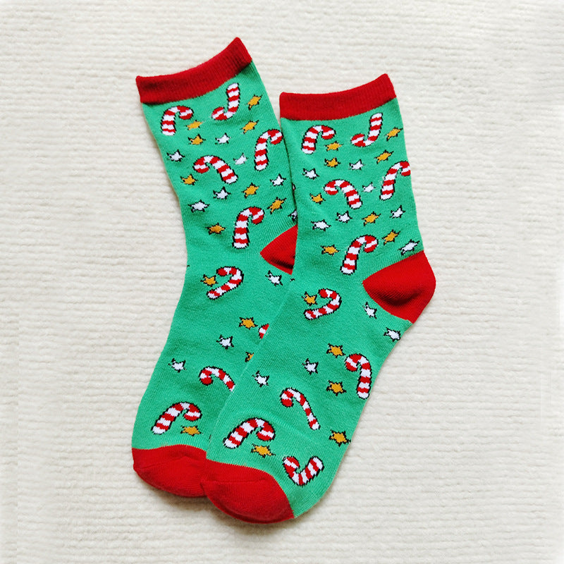 Elk Santa Cartoon Snowman Tree Decor Crew Christmas Socks