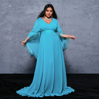 Plus Size Long V Neck Cocktail Long Wrap Evening Dress Large Swing Dress