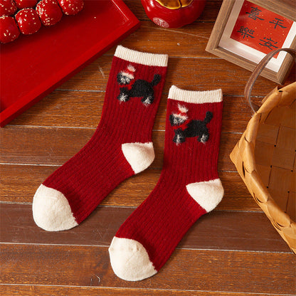 Cashmere Cartoon Embroidered Thick Warm Crew Christmas Socks