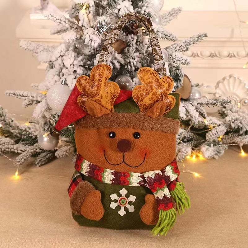 Christmas Plush Santa Snowman Deer Candy Gift Handheld Bag
