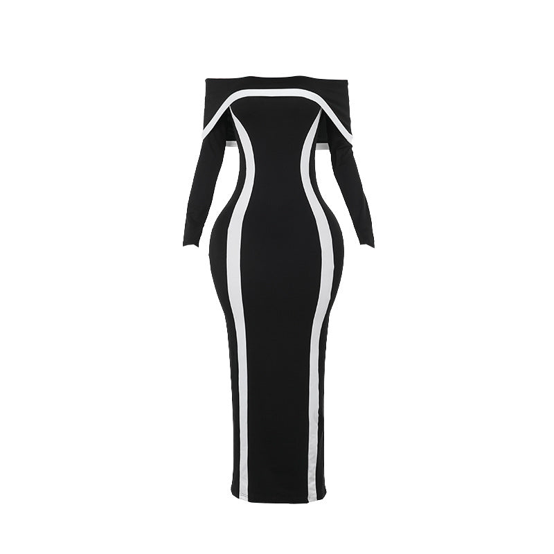 off the Shoulder Contrast Color Slim FitElegant Slim Fit Sheath Dress