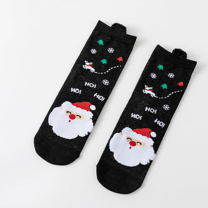 Cotton Cute Cartoon 3D Ear Red Mid Calf Christmas Socks