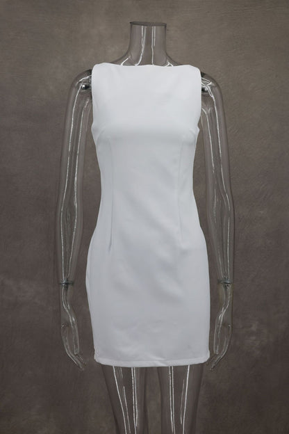 Dress White Slim round Neck Sleeveless Short